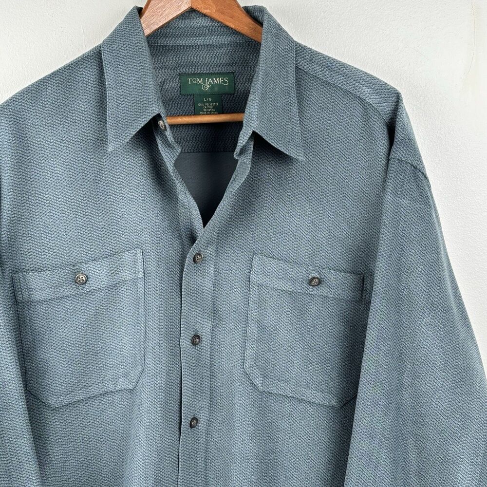 Tom James Men's Large Green Faux Suede Button Long Sleeve Pocket Shirt 48”